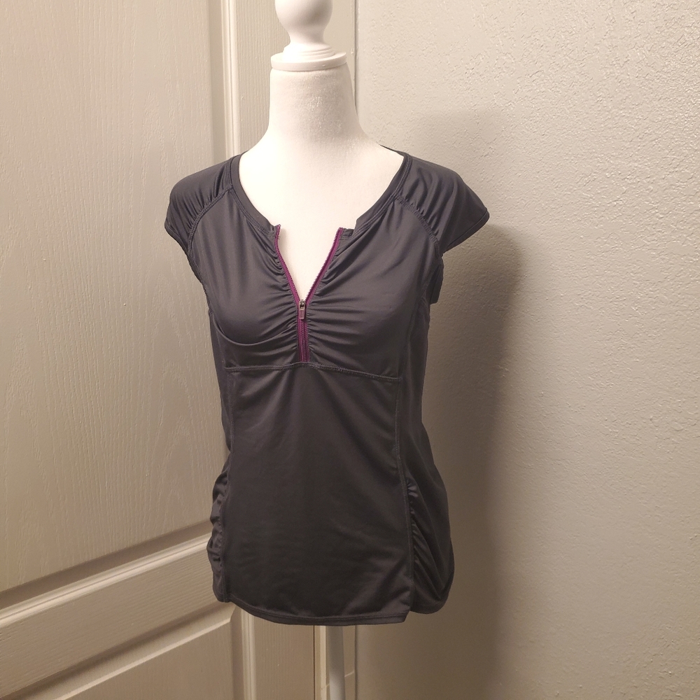 Athleta 3/4 Zip front Grey Athletic Top S